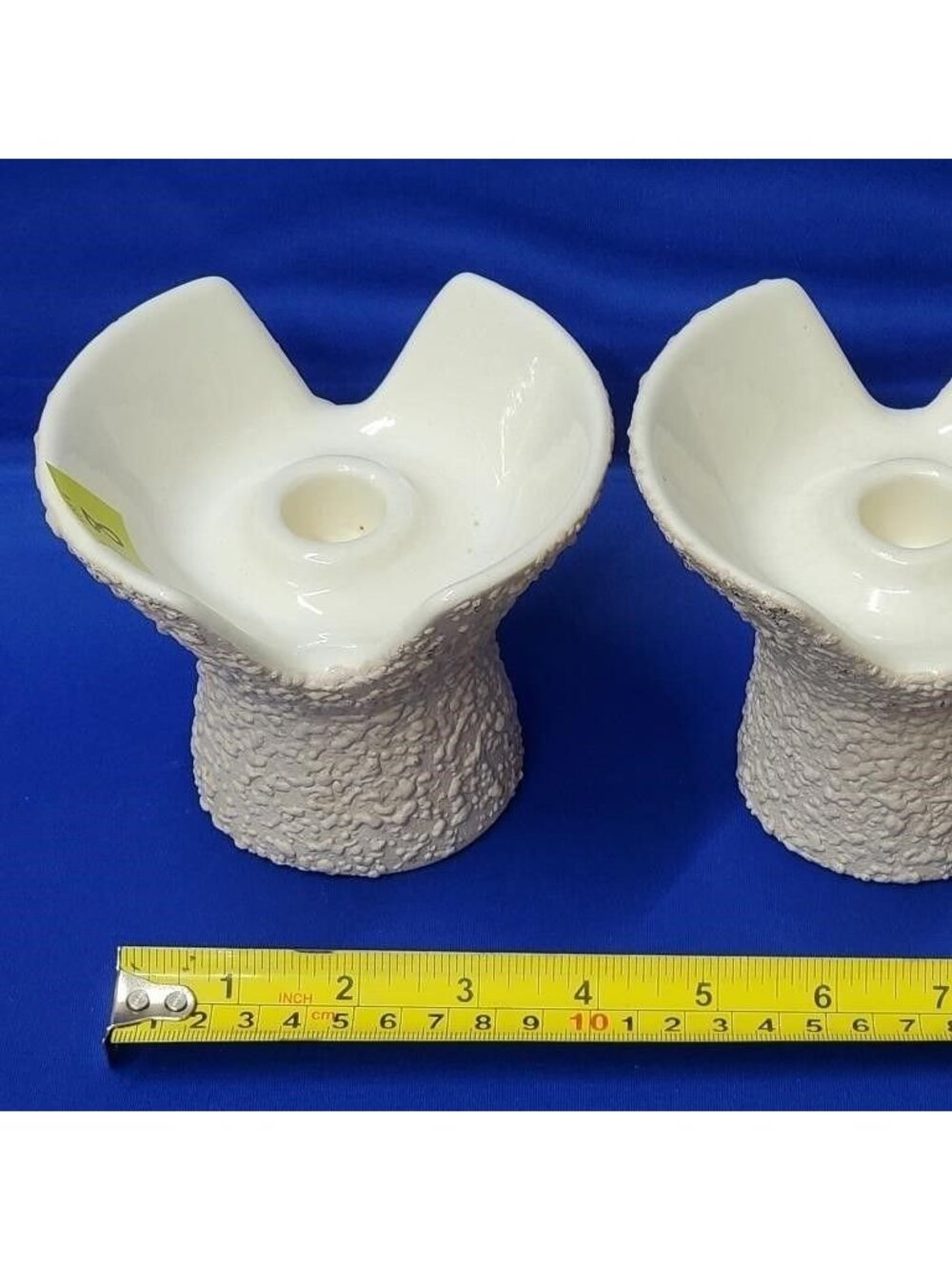 Vintage Royal Haeger R1775-S Candleholders Pair - MCM White & Gray Textured Cera - Picture 4 of 6